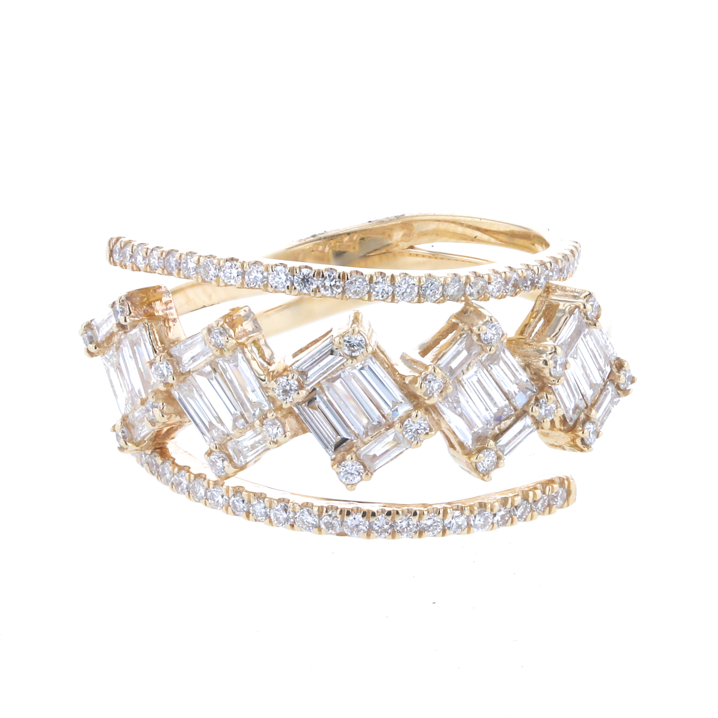 "The Jessica" 0.85 CTTW Baguette & Round Diamond Ring in 14K Yellow Gold