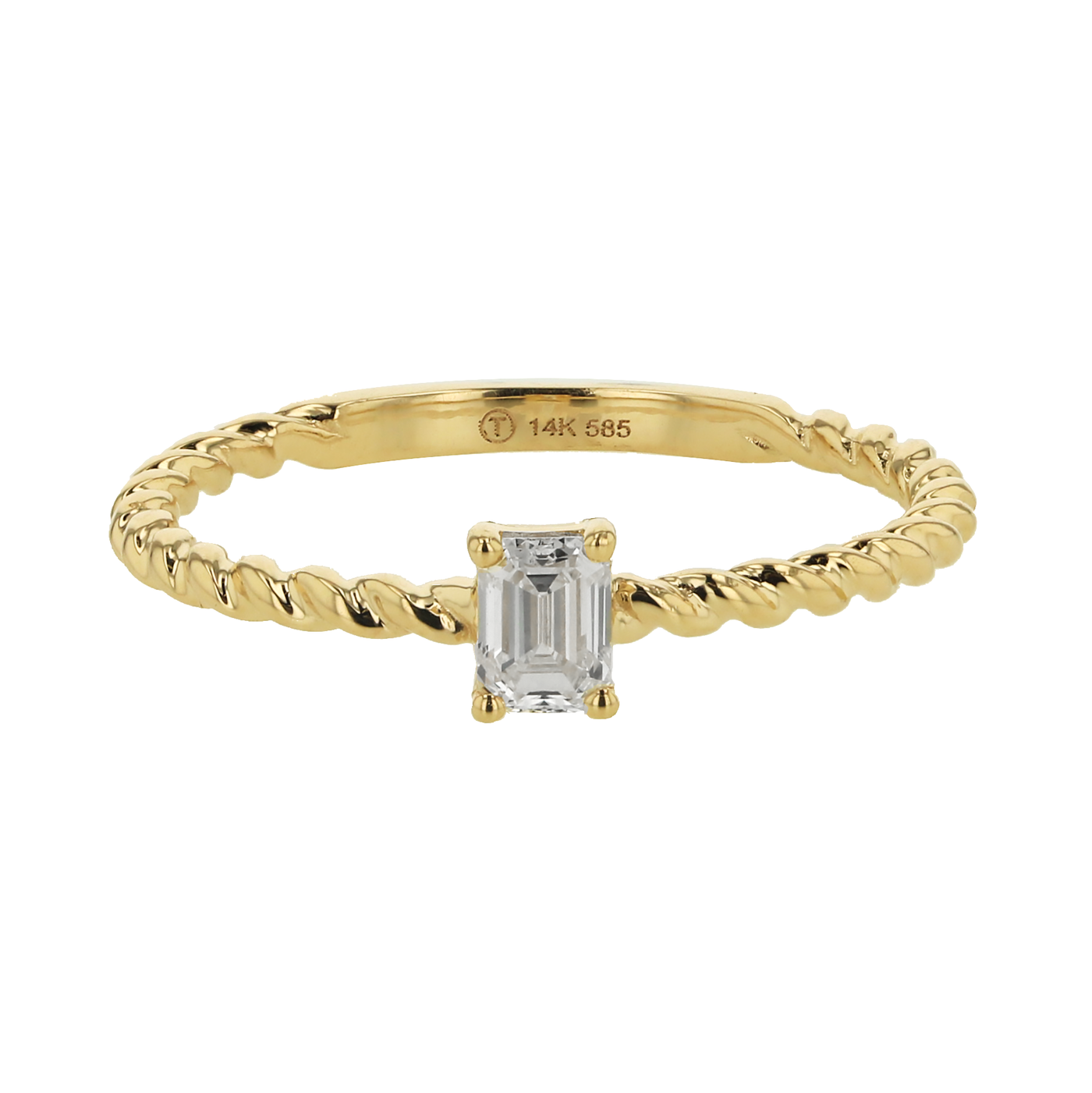 0.26 CTTW Emerald Cut Rope Ring in 14K Yellow Gold
