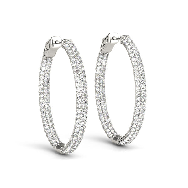 1.5 INCH 3 ROW PAVE OVAL HOOP Complete per pair.