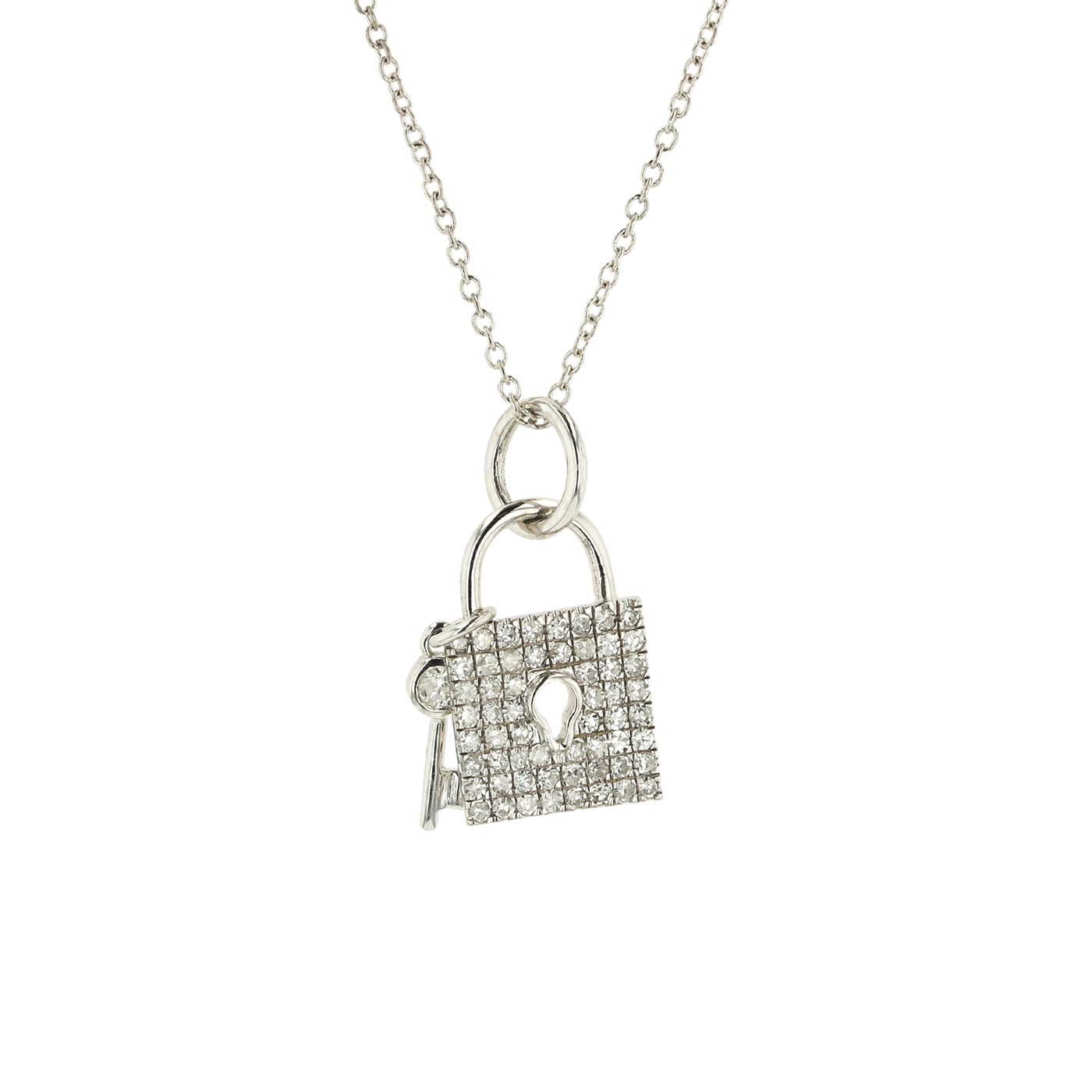 "Lock and Key Necklace" 0.30 CTTW Diamond Necklace in 14K White Gold