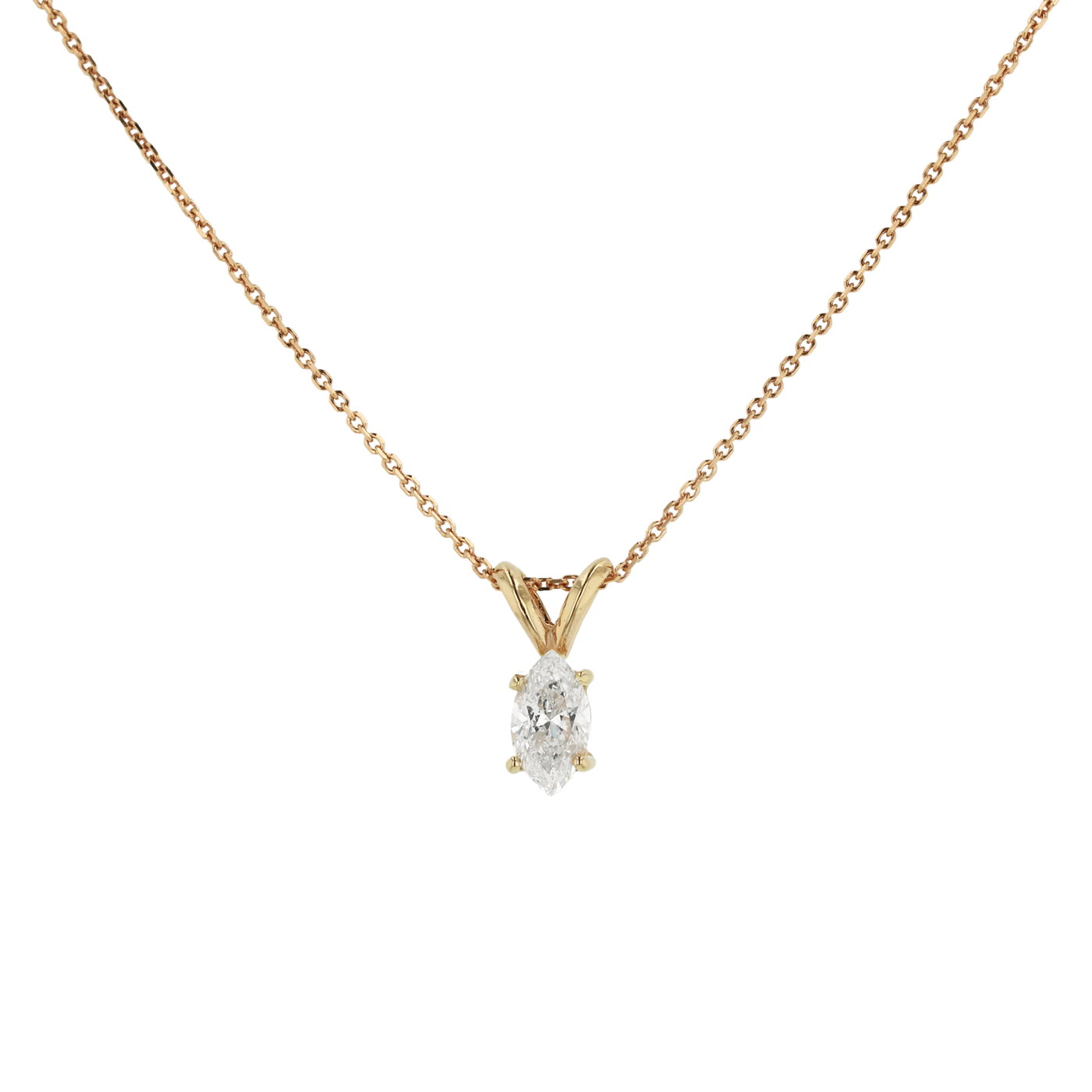 "Marquise Rose" 0.50 CT  Marquise Cut Pendant Necklace in 14K Rose Gold