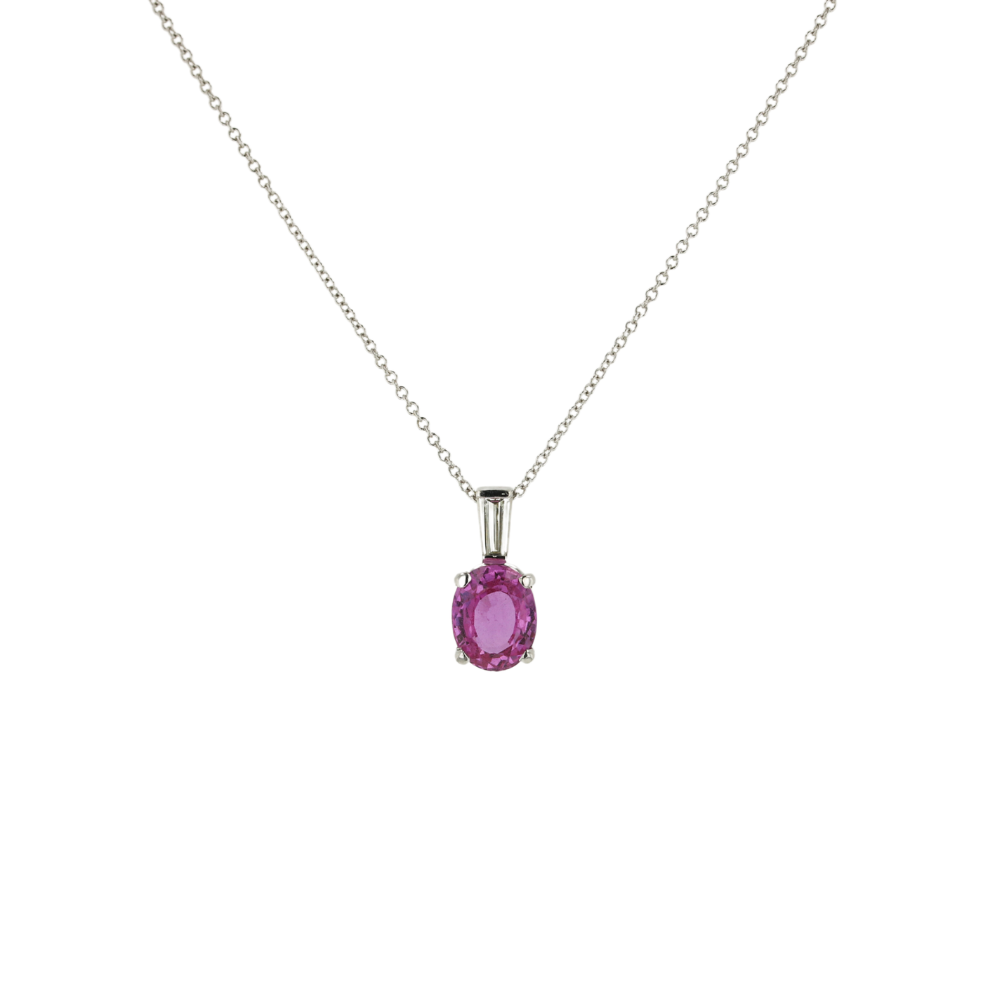 "PinkBloom" 1.0 CTW Oval Pink Sapphire Necklace in 14K White Gold