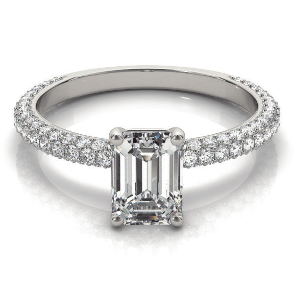 PAVE ENGAGEMENT RING WITH EMERALD CUT CENTER