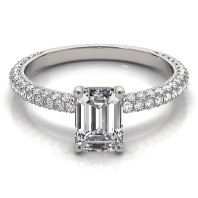 PAVE ENGAGEMENT RING WITH EMERALD CUT CENTER