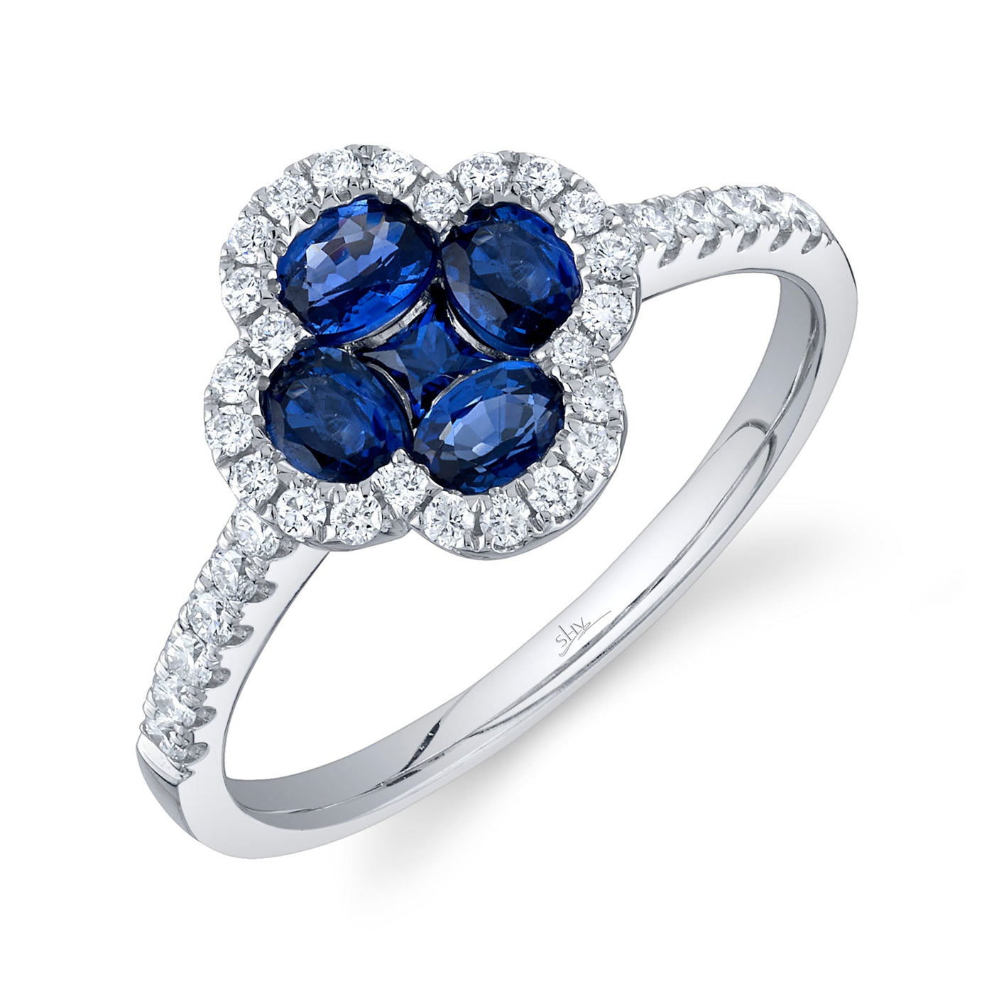 0.30CT DIAMOND & 1.20CT BLUE SAPPHIRE CLOVER RING