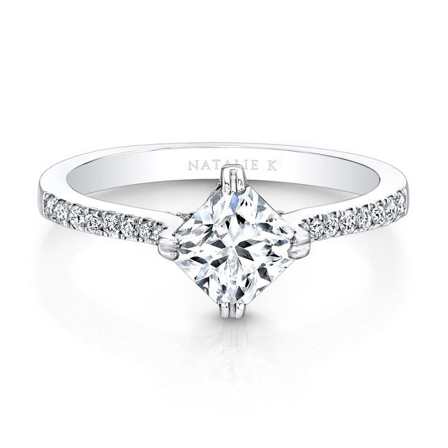 18K WHITE GOLD DIAGONAL DIAMOND PRONG SETTING ENGAGEMENT RING FM26981 18W - The Perfect Engagement ring set
